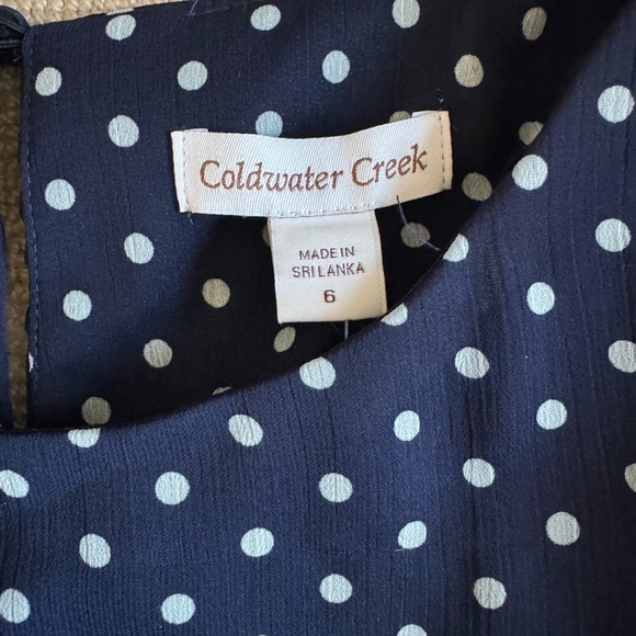 NWT Coldwater Creek Navy Polka Dot Tie Waist Classic Midi Dress Summer Travel 6 - Picture 4 of 9